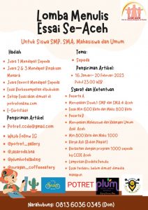 Majalah POTRET Gelar Lomba Menulis Essai Se-Aceh - B9D42B6B 6DF0 4D60 B783 1C7890467780 | Aceh | Potret Online