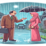 Jejak Waktu dan Cinta yang Tinggal - ilustrasi pria dan wanita bertemu di Aceh saat sedang gerimis | Cerpen | Potret Online