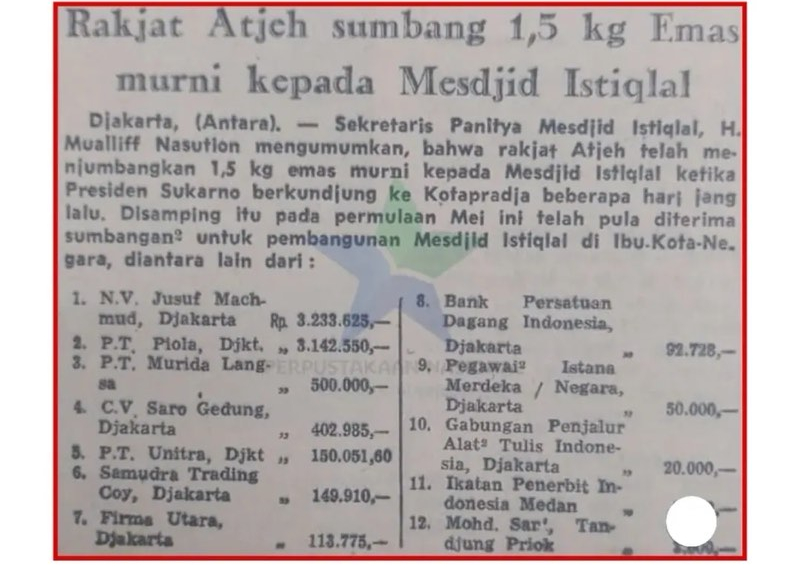 Sumbangan Rakyat Aceh untuk Pembangunan Masjid Istiqlal Jakarta