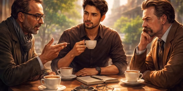 Ilustrasi Ngopi Bersama Ali Shariati dan Nietsche