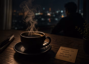kopi hitam di malam hari suasana tenang refleksi tentang kebahagiaan