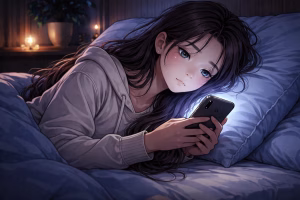 Ilustrasi suasana malam dengan hujan dan lampu kota redup yang menggambarkan kesedihan aesthetic pada Gen Z