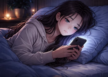 Ilustrasi suasana malam dengan hujan dan lampu kota redup yang menggambarkan kesedihan aesthetic pada Gen Z