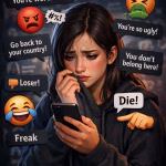 Ilustrasi korban perempuan mengalami tekanan dan diskriminasi akibat pelecehan seksual di media sosial