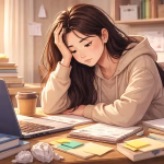 Mahasiswa terlihat lelah di depan laptop akibat tekanan akademik dan burnout