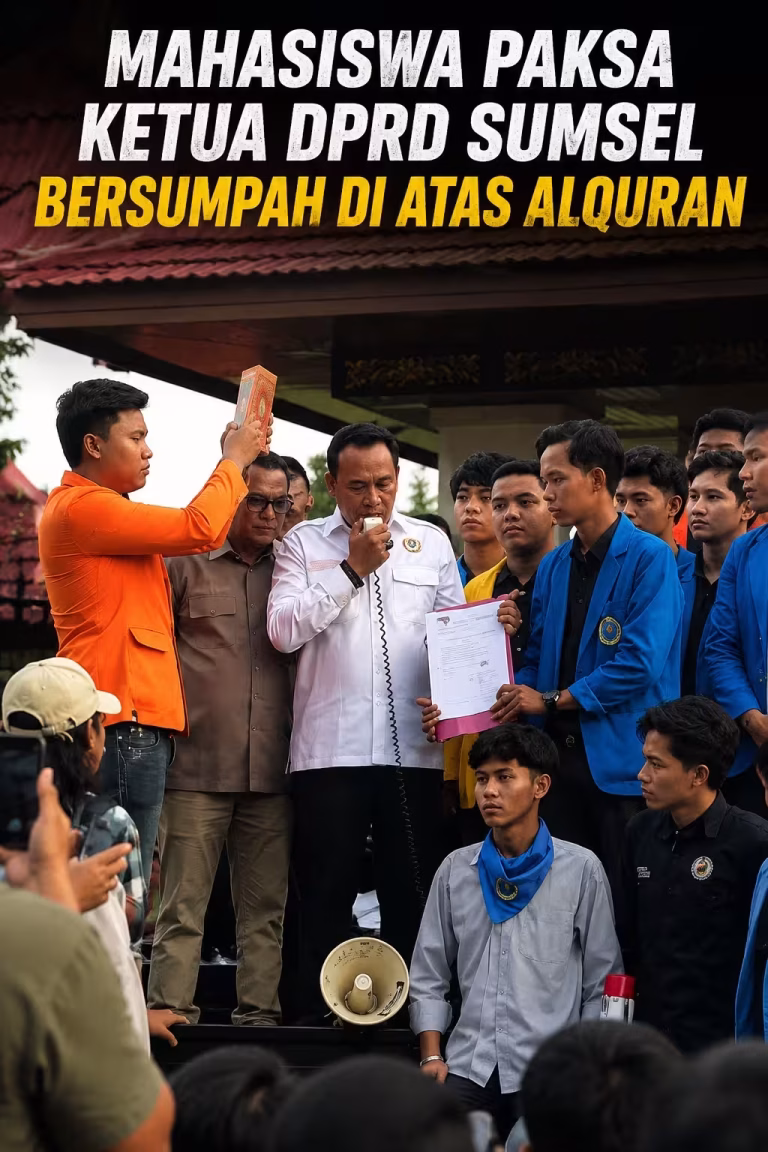 Bosan Dijanjikan Terus, Mahasiswa Paksa Ketua DPRD Sumsel Bersumpah di Atas Alquran