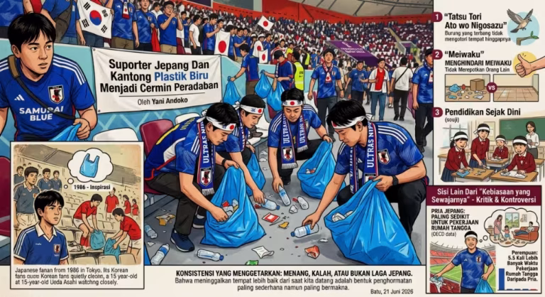 Suporter Jepang Dan Kantong Plastik Biru Menjadi Cermin Peradaban